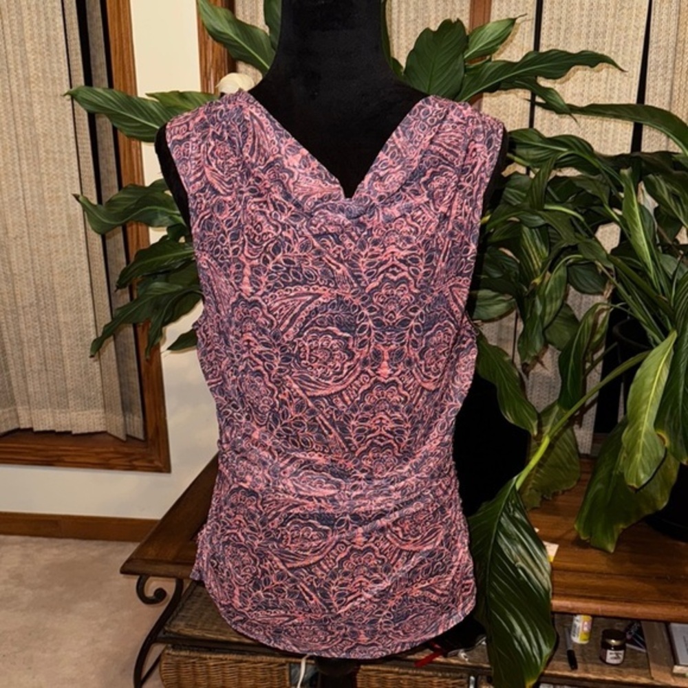 Cable & Gauge Pink and Blue Ruched Tank Top